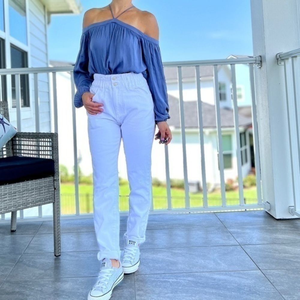 Gianni Bini Blue Satin Cold Shoulder Blouse Women’s Size XS